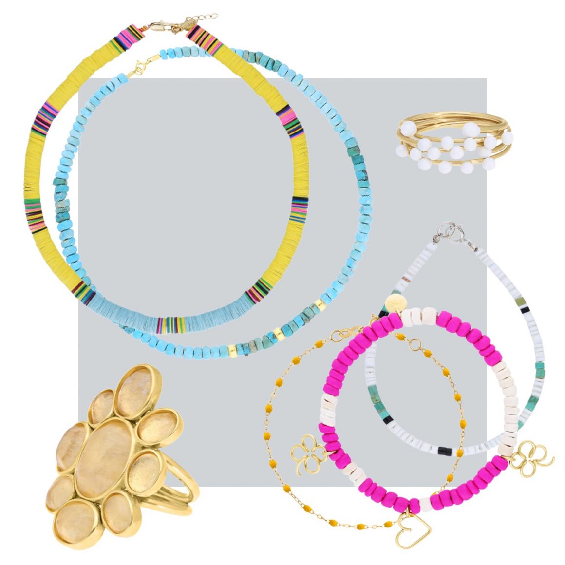 Sélection de bijoux colorés à retrouver chez Jane de Boy