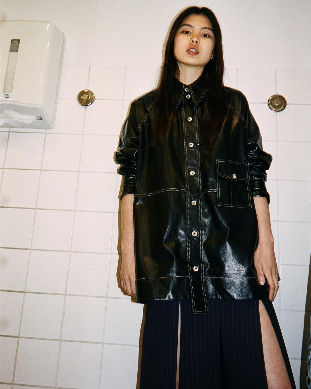 Veste en cuir oversize noire Ganni